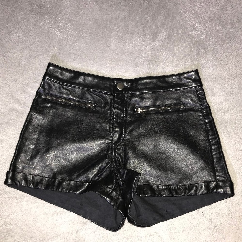 H&M High Waisted Black Faux Leather Shorts